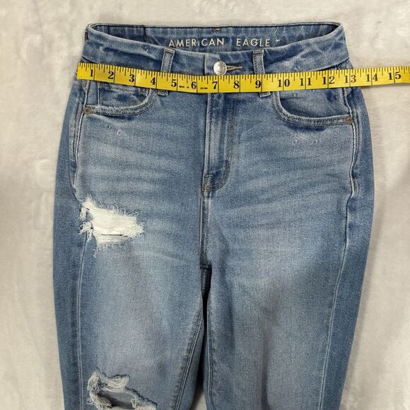 NEW American Eagle High Waist Curvy Mom Jeans Size 000 23 Distressed Stretch - Picture 9 of 14